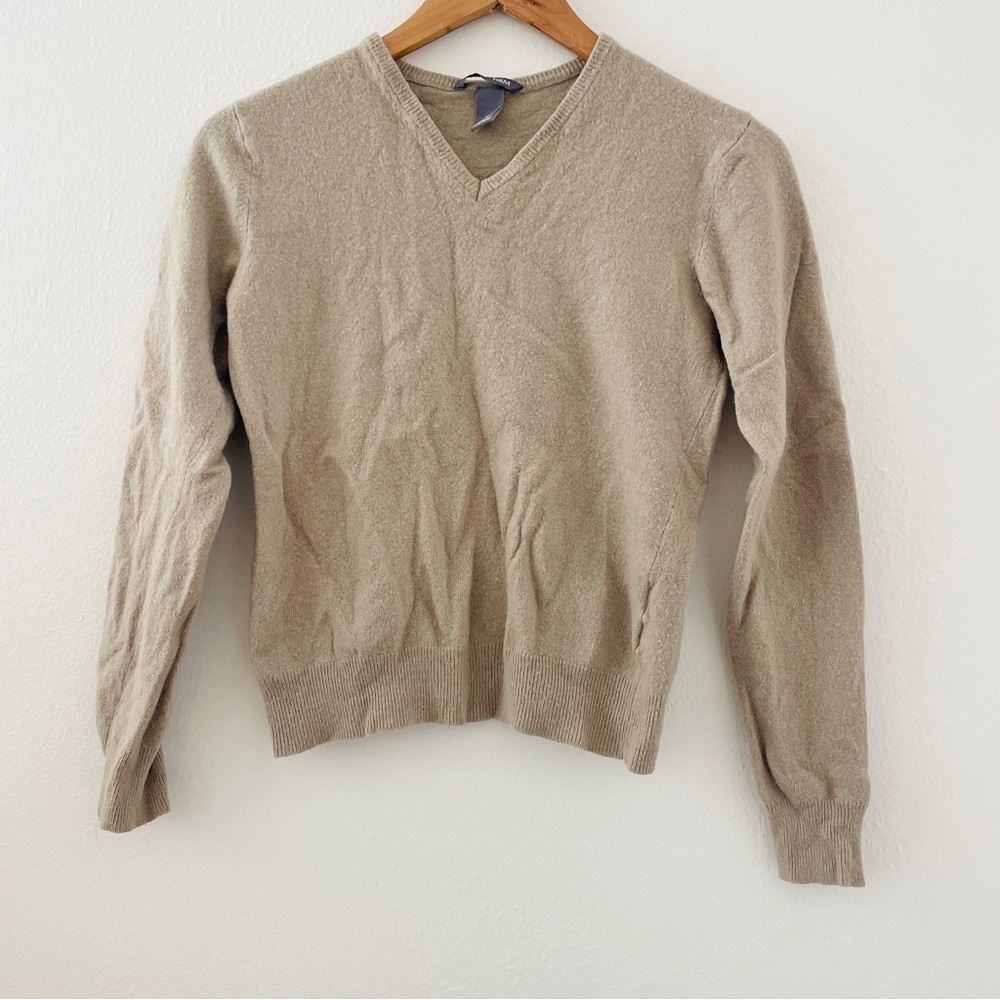 H&M Light Brown Cashmere Wool Blend V-Neck Sweater